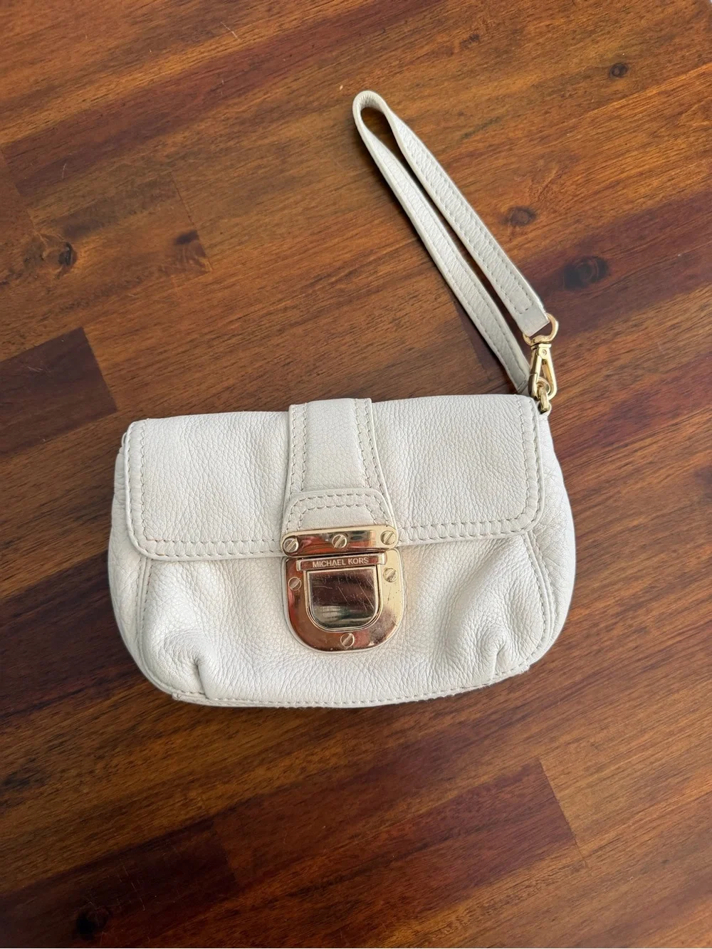 Michael Kors Charlton Small Flap Leather Crossbody Wristlet Bag Cream Off-White